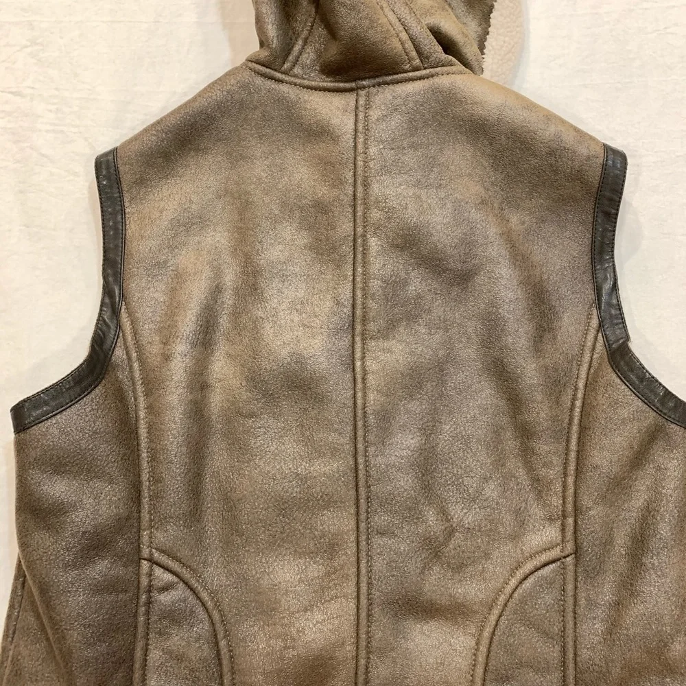 Bernardo Faux Leather Fleece Lined Hooded Vest